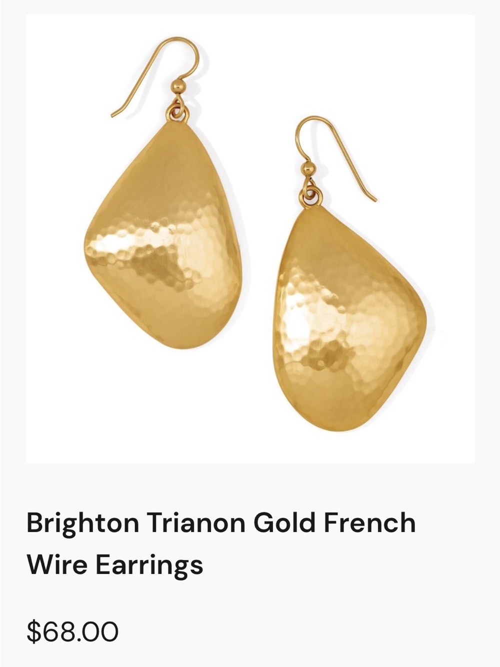 NEW Brighton Hammered Gold Drop Earrings